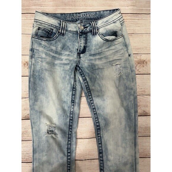 Almost Famous Distressed Skinny Blue Jeans Juniors Size 7 - Picture 2 of 7